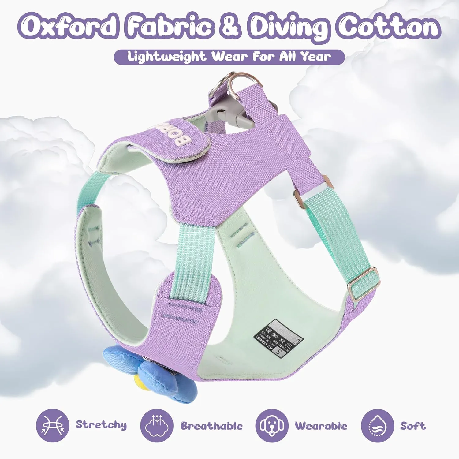 Dog Harness and Leash Set with 2 Flower Patches, No Pull Adjustable Puppy Harness, Step in No Chock Dog Vest for Small Medium Dogs Puppy and Cats(Green, S)