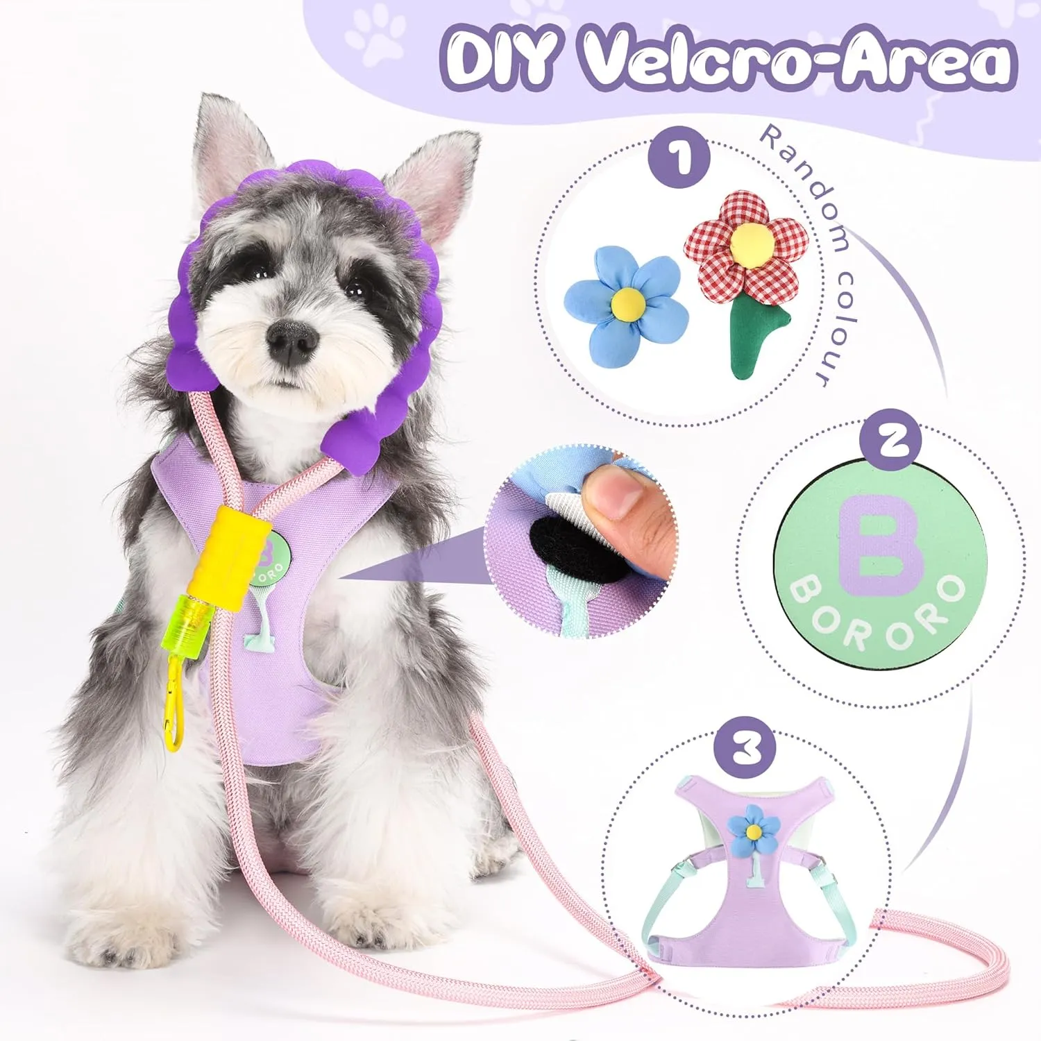 Dog Harness and Leash Set with 2 Flower Patches, No Pull Adjustable Puppy Harness, Step in No Chock Dog Vest for Small Medium Dogs Puppy and Cats(Green, S)