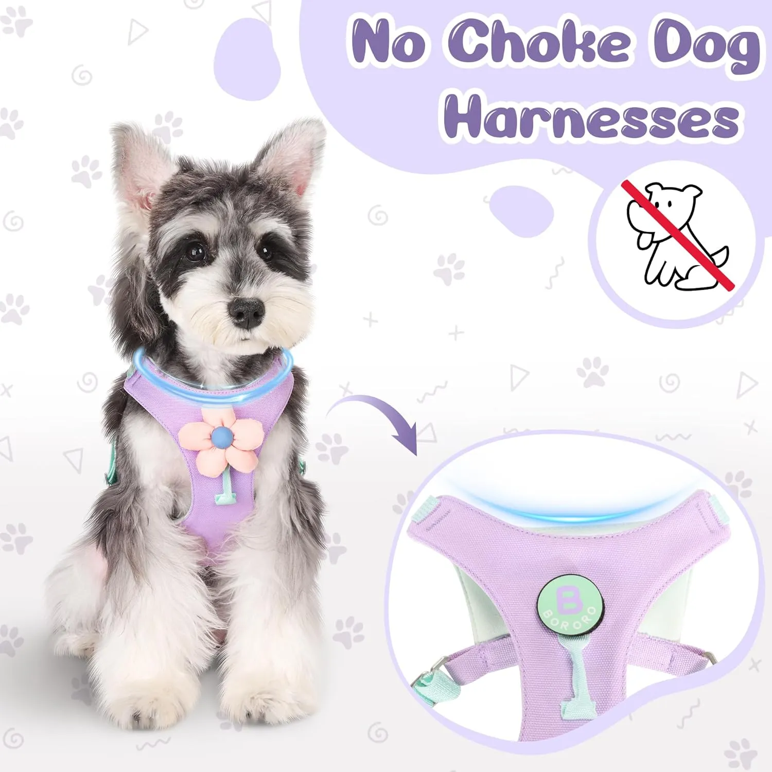 Dog Harness and Leash Set with 2 Flower Patches, No Pull Adjustable Puppy Harness, Step in No Chock Dog Vest for Small Medium Dogs Puppy and Cats(Green, S)