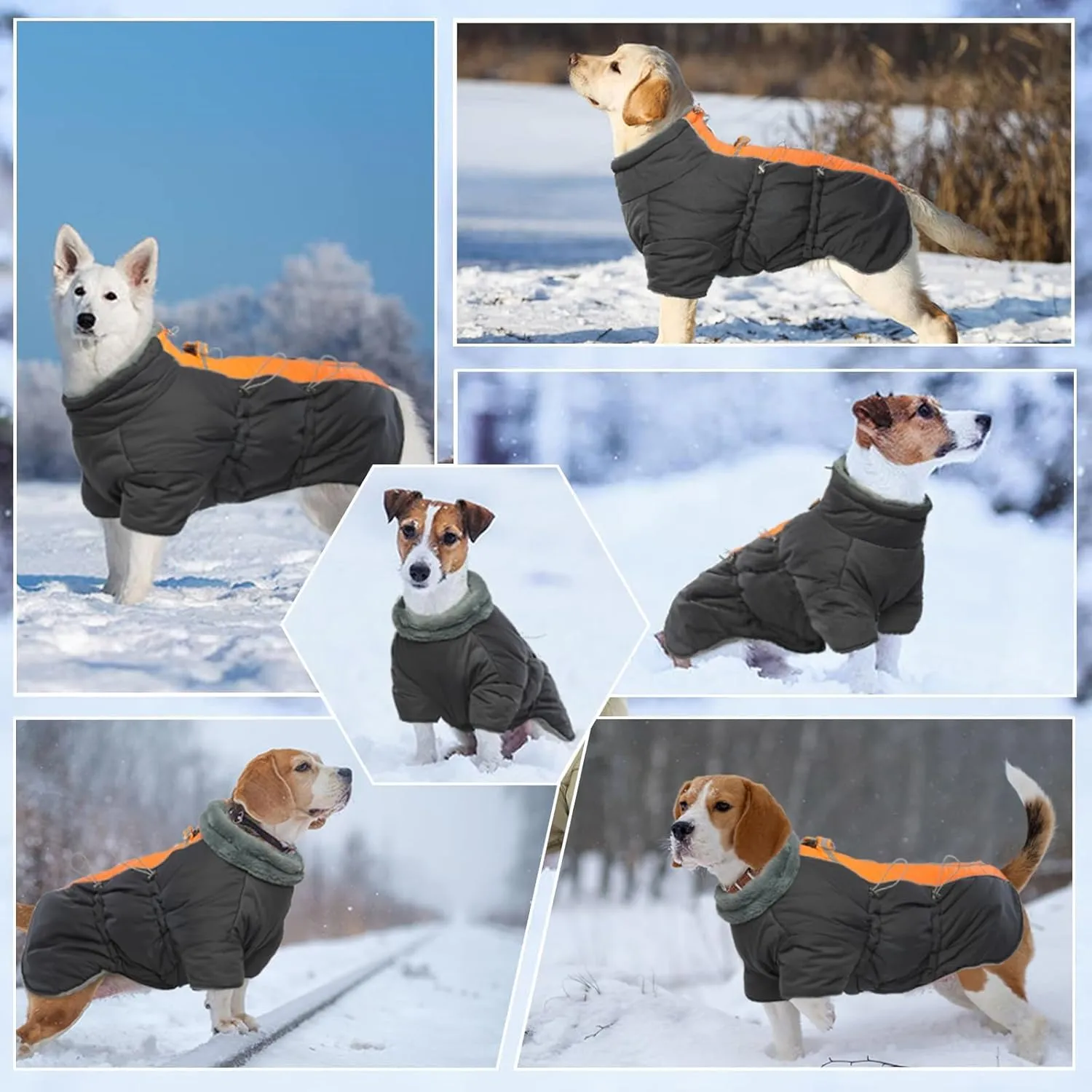 Dog Jacket, Winter Waterproof Dog Coat with Fleece Lining, Reflective, Zip Up, High Collar Snowsuit, Grey XS
