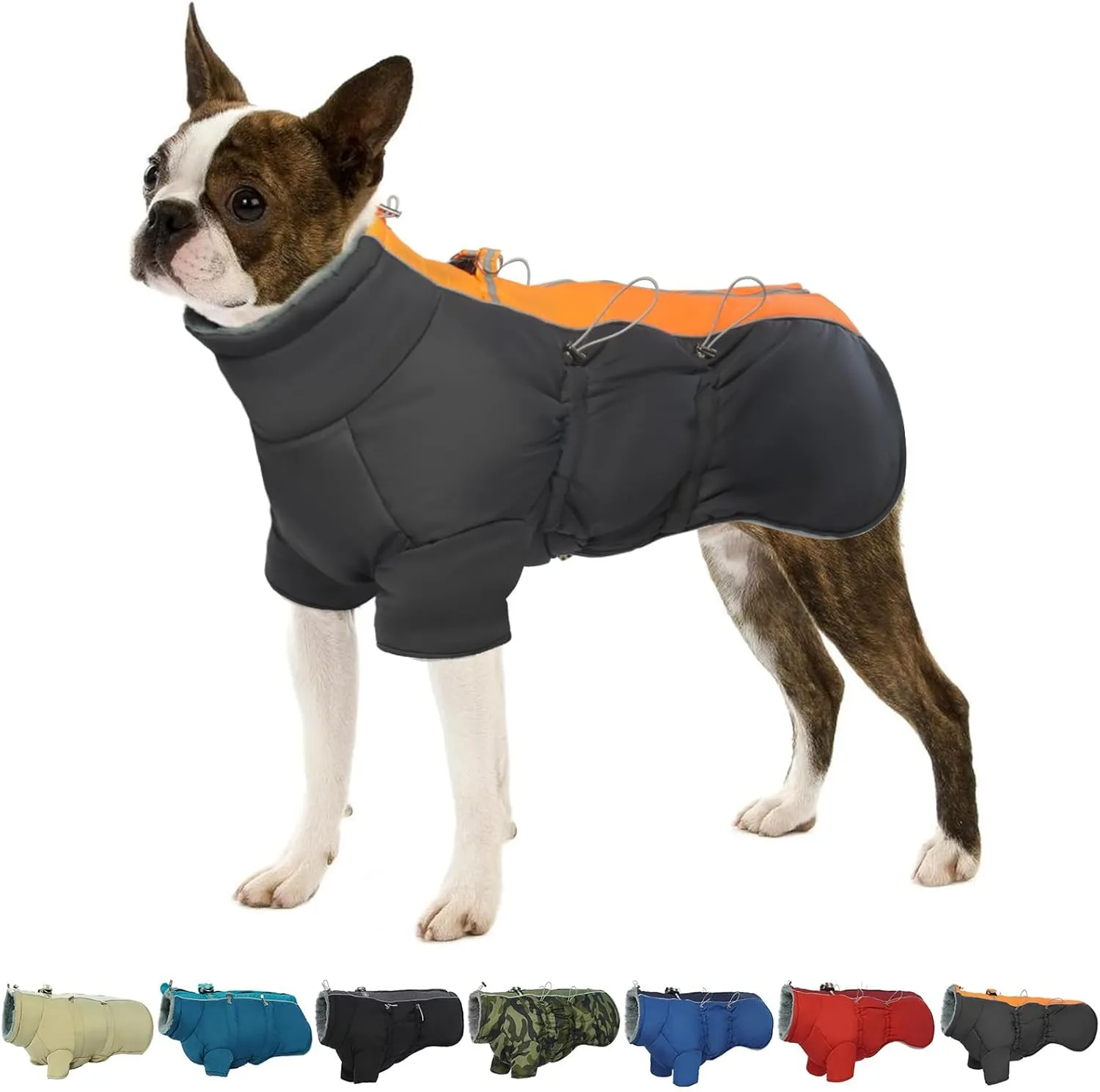 Dog Jacket, Winter Waterproof Dog Coat with Fleece Lining, Reflective, Zip Up, High Collar Snowsuit, Grey XS