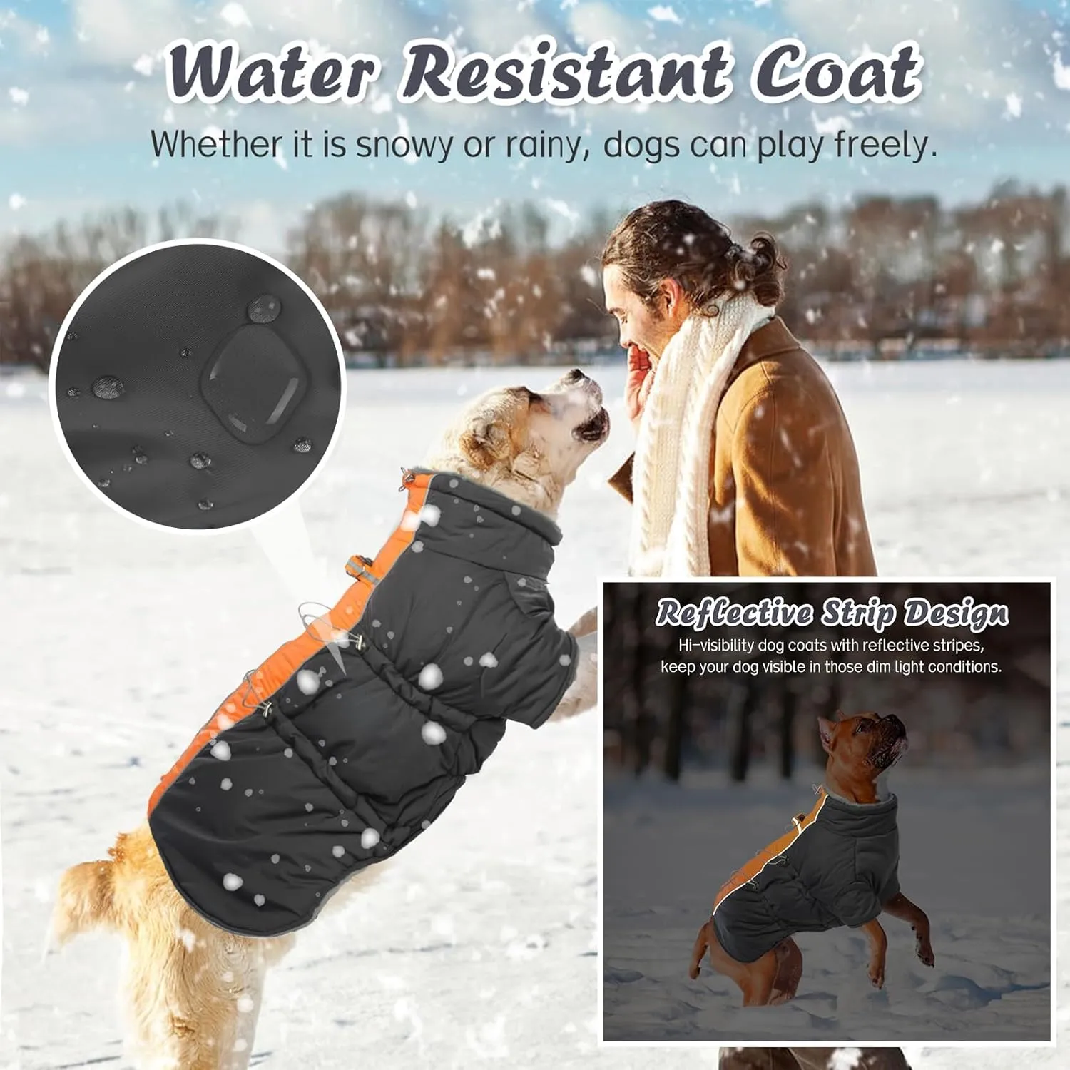 Dog Jacket, Winter Waterproof Dog Coat with Fleece Lining, Reflective, Zip Up, High Collar Snowsuit, Grey XS