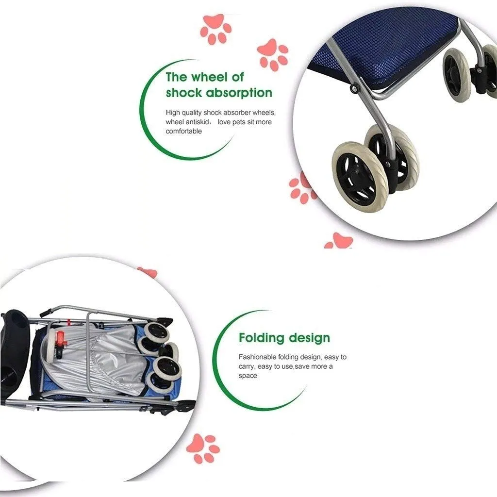 Double Dog Stroller Pet Travel Stroller Dog Pram Travel Vet Stroller Disabled Dog Pushchair 2 Front Swivel Wheels & Rear Brake 360 Rotation Front Wheel Max