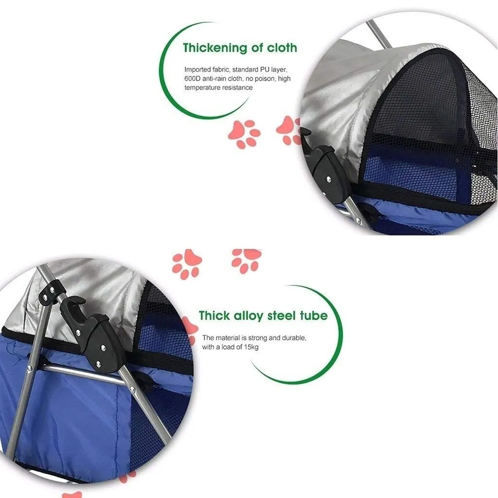 Double Dog Stroller Pet Travel Stroller Dog Pram Travel Vet Stroller Disabled Dog Pushchair 2 Front Swivel Wheels & Rear Brake 360 Rotation Front Wheel Max