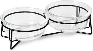 Double Glass Raised Cat or Small Dog Bowls with Metal Stand for Pet Food and Water Dishes, 20 Ounces