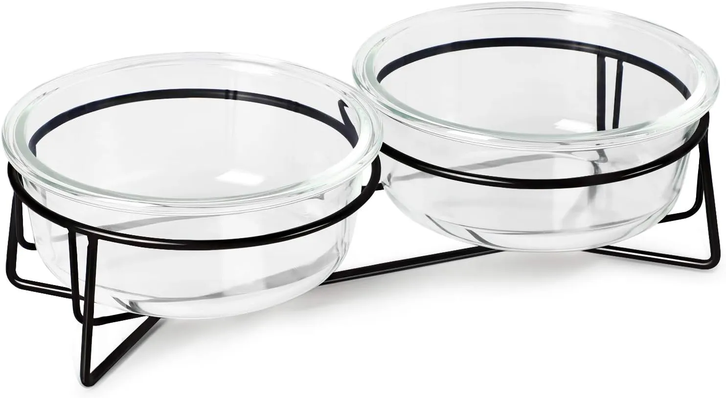 Double Glass Raised Cat or Small Dog Bowls with Metal Stand for Pet Food and Water Dishes, 20 Ounces