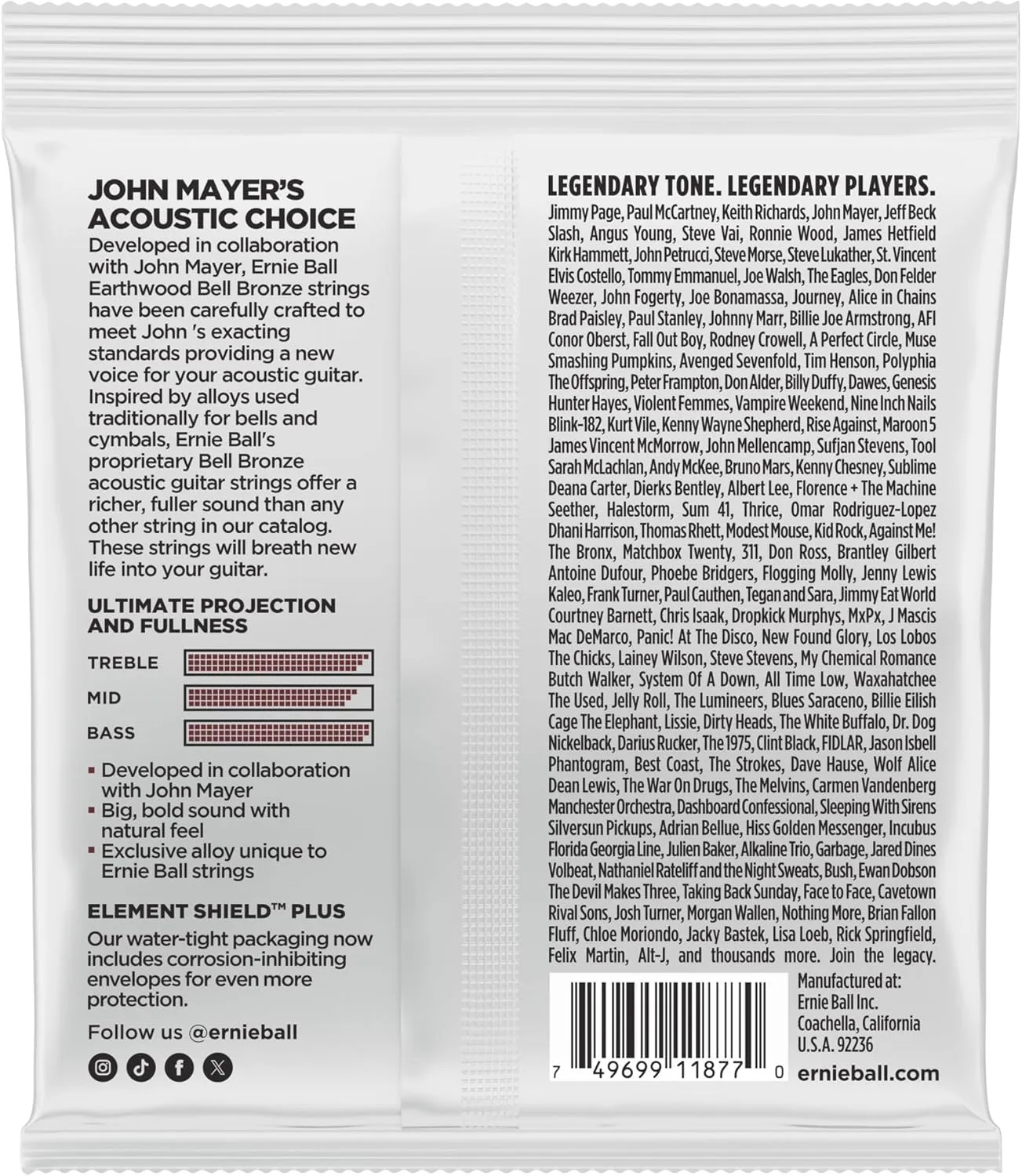 Ernie Ball Medium Light Earthwood Bell Bronze Acoustic Guitar Strings 12-54