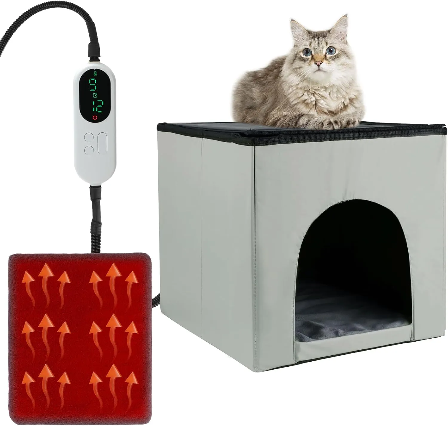 Foldable Waterproof Timing Heated Houses for Indoor Outdoor Cats with Heated Mat, Outside Heated Bed Kitty Shelter (Modern-Upgrade)