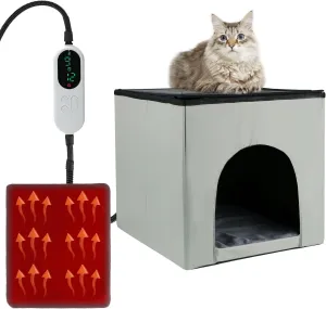 Foldable Waterproof Timing Heated Houses for Indoor Outdoor Cats with Heated Mat, Outside Heated Bed Kitty Shelter (Modern-Upgrade)