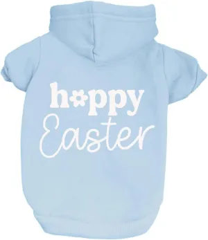 Happy Easter Dog Hoodie Fleece Lined Pullover Sweatshirt with Leash Hole (Baby Blue, 3X-Large 1217)