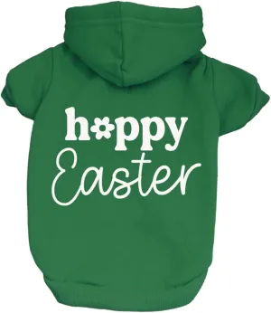 Happy Easter Dog Hoodie Fleece Lined Pullover Sweatshirt with Leash Hole (Green, 3X-Large 1217)