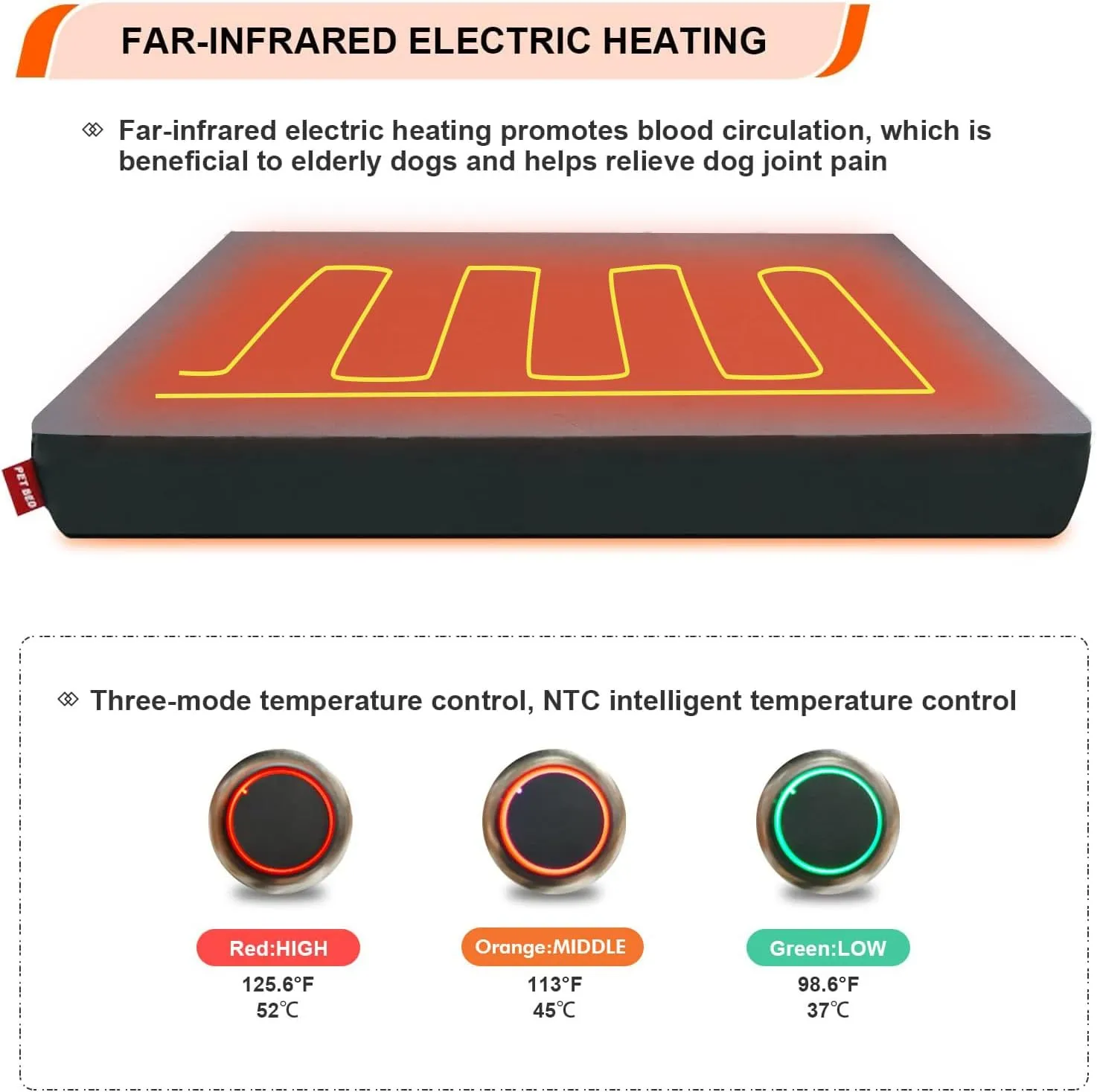 HEATFOX Upgraded Heated Dog Bed with Heating Pad, 24V Safe Voltage Arthritis Bed with Memory Foam, Waterproof Cover for Medium, Large Dogs/XL