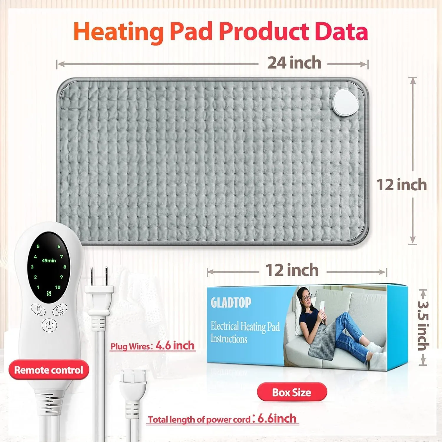Heating Pad for Back Electric Heating Pad for Cramps Back Pain Relief with Auto Shut Off 10 Heat Settings Heat Pad Gifts for Women