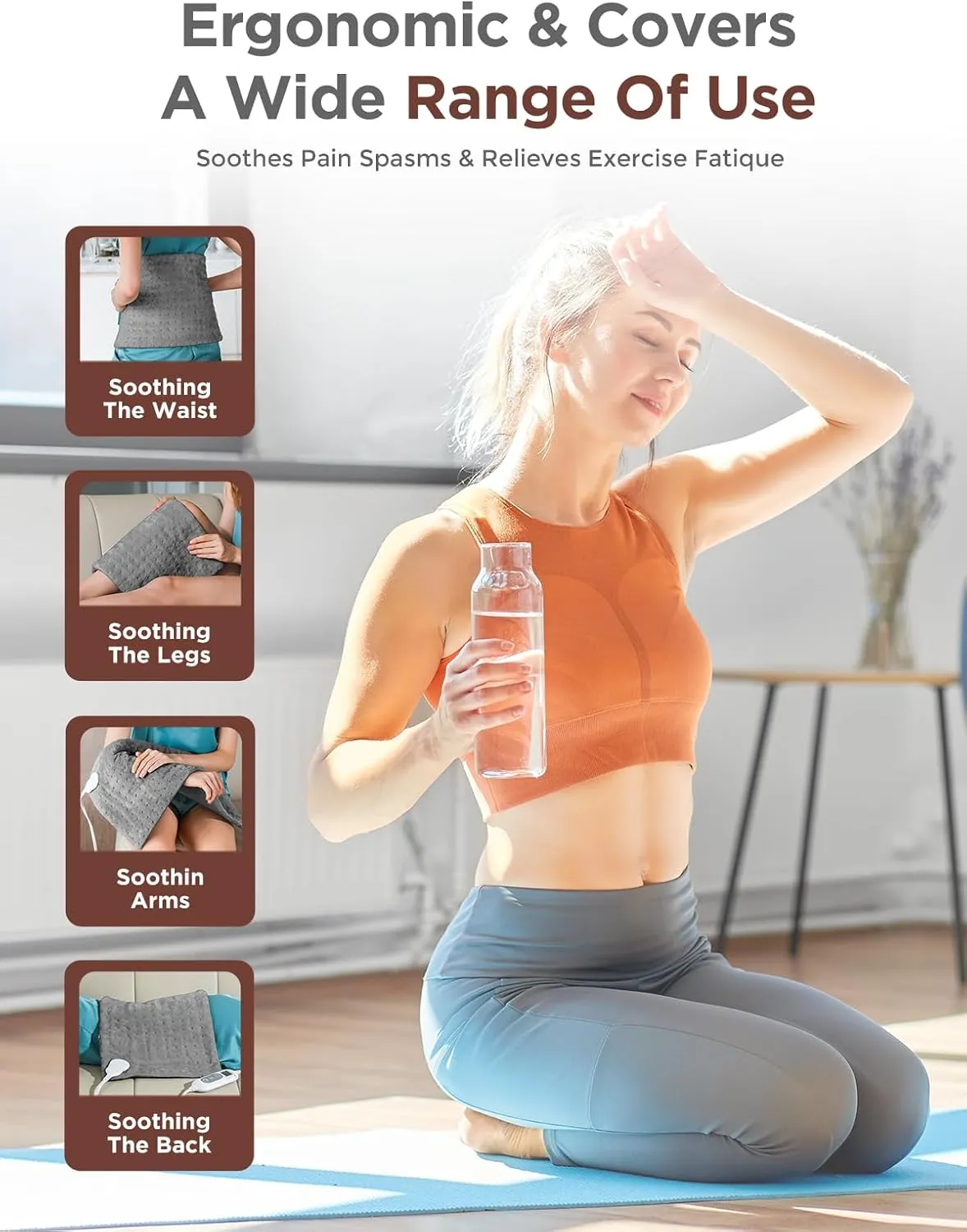 Heating Pad for Back,Electric Heat Pad Fast Heat Relief Cramps,3 Level Timming,6 Level Heat Setting,Auto Shut Off, Machine Washable,Suitable for Back,Neck,Abdomen Pain Relief