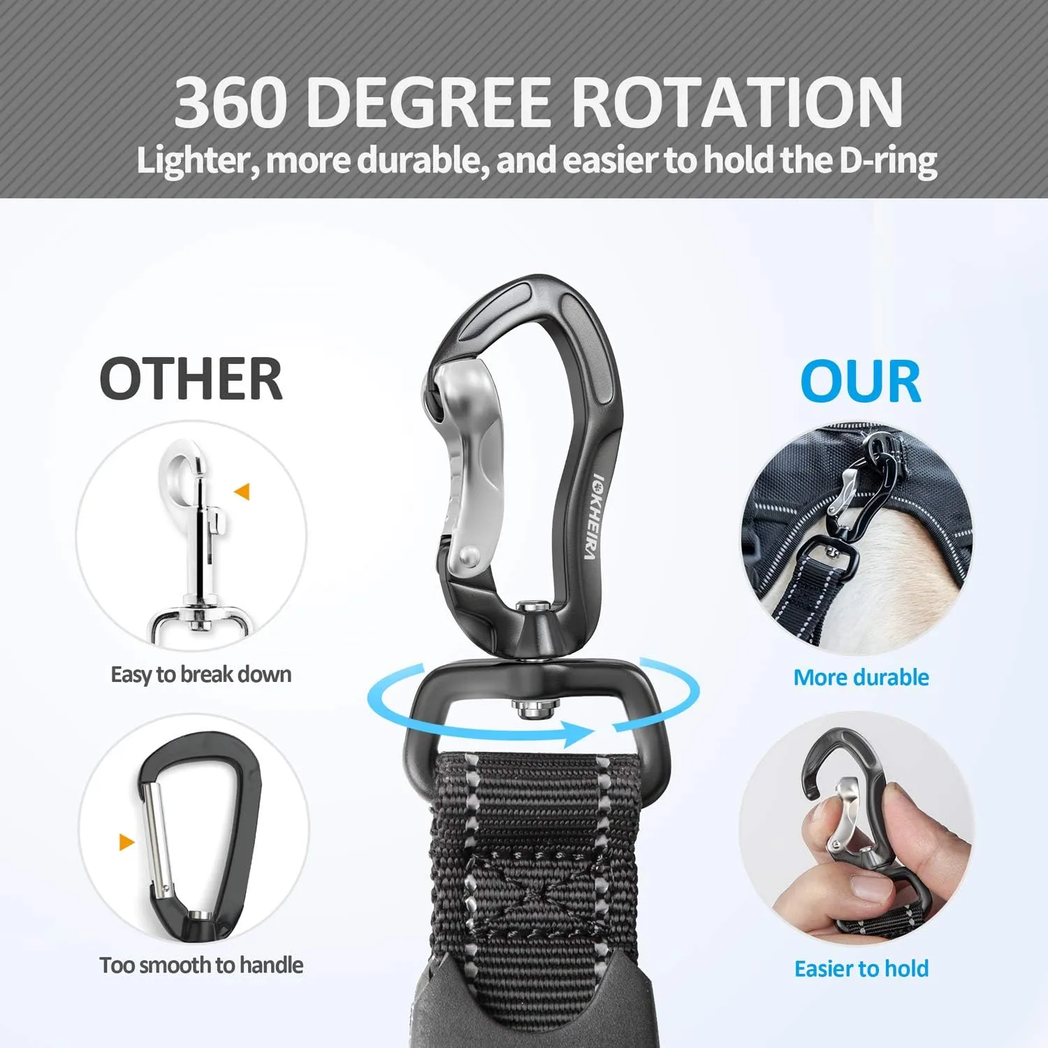 IOKHEIRA Multifunctional Leash with Car Seatbelt for Large, Medium Dogs, Adjustable, 4-6 FT Strong Bungee Leash