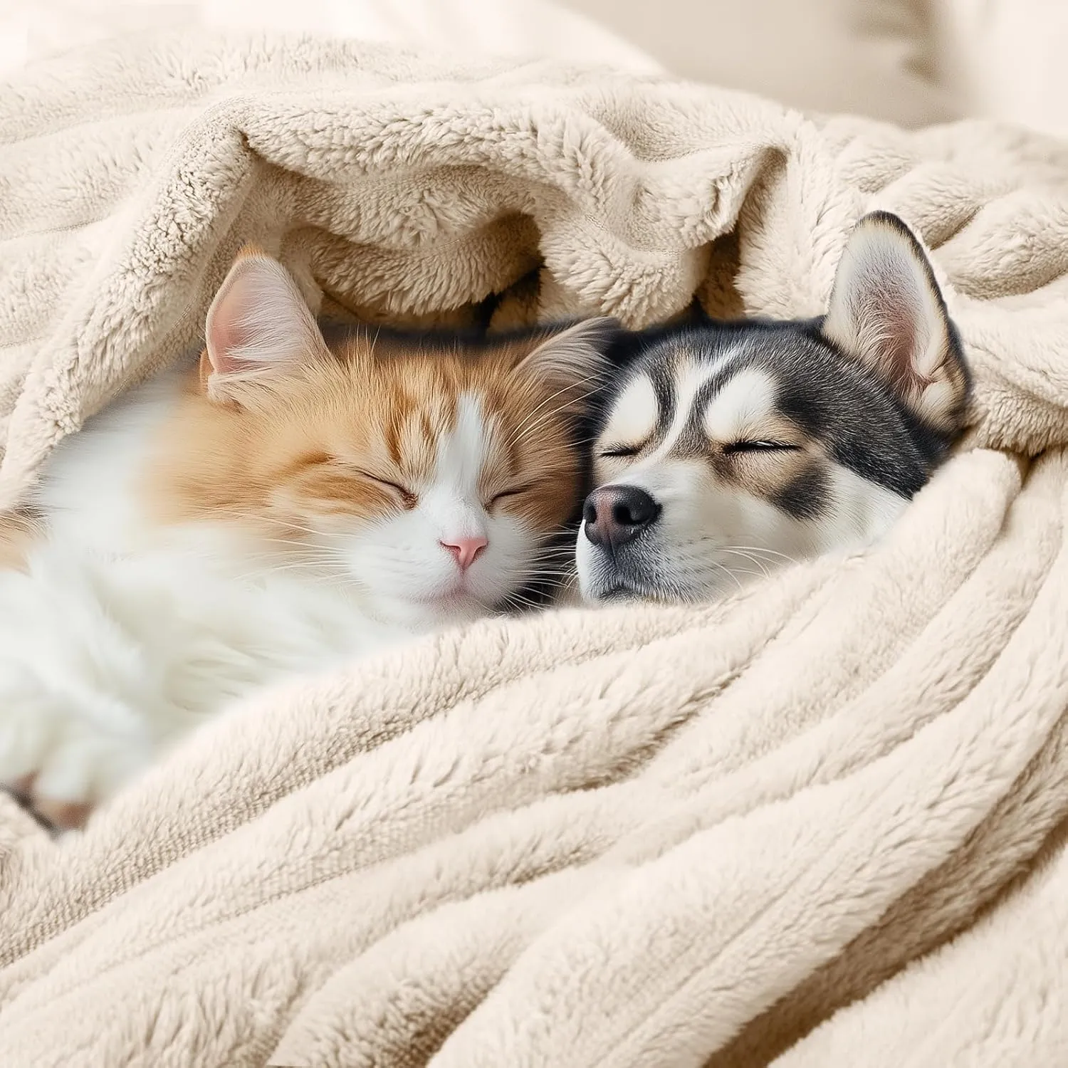 LINENLUX 1 Pack 3 Soft Fleece Dog Blanket for Pet Washable Warm Cat Puppy Fluffy Calming Flannel Beige/Pink/Grey Small