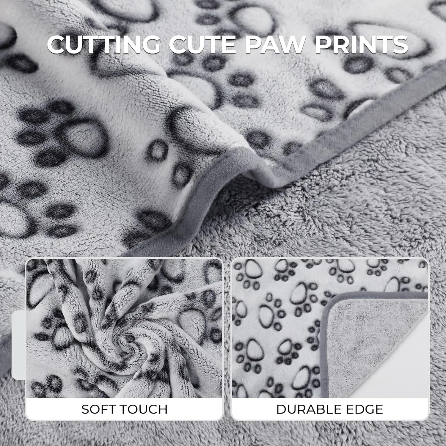 Luciphia Premium Soft Dog Blanket for Small Medium Large Dogs Washable 300GSM Fluffy Warm Fleece Puppy Cat Paw Print Pet Flannel Grey Paw M(30"x20")