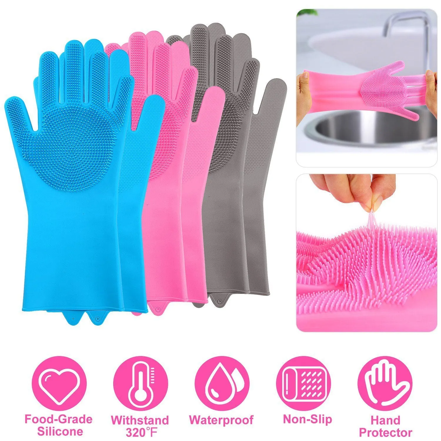 Magic Silicone Brush Dishwashing Gloves