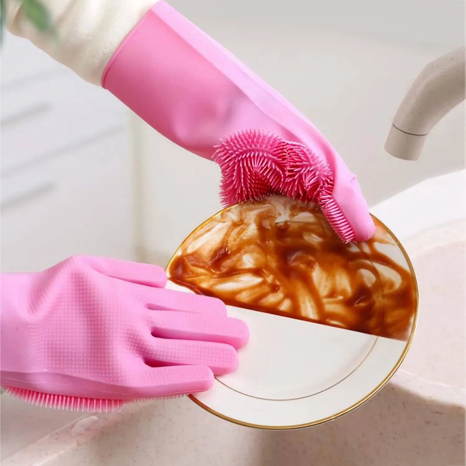 Magic Silicone Brush Dishwashing Gloves