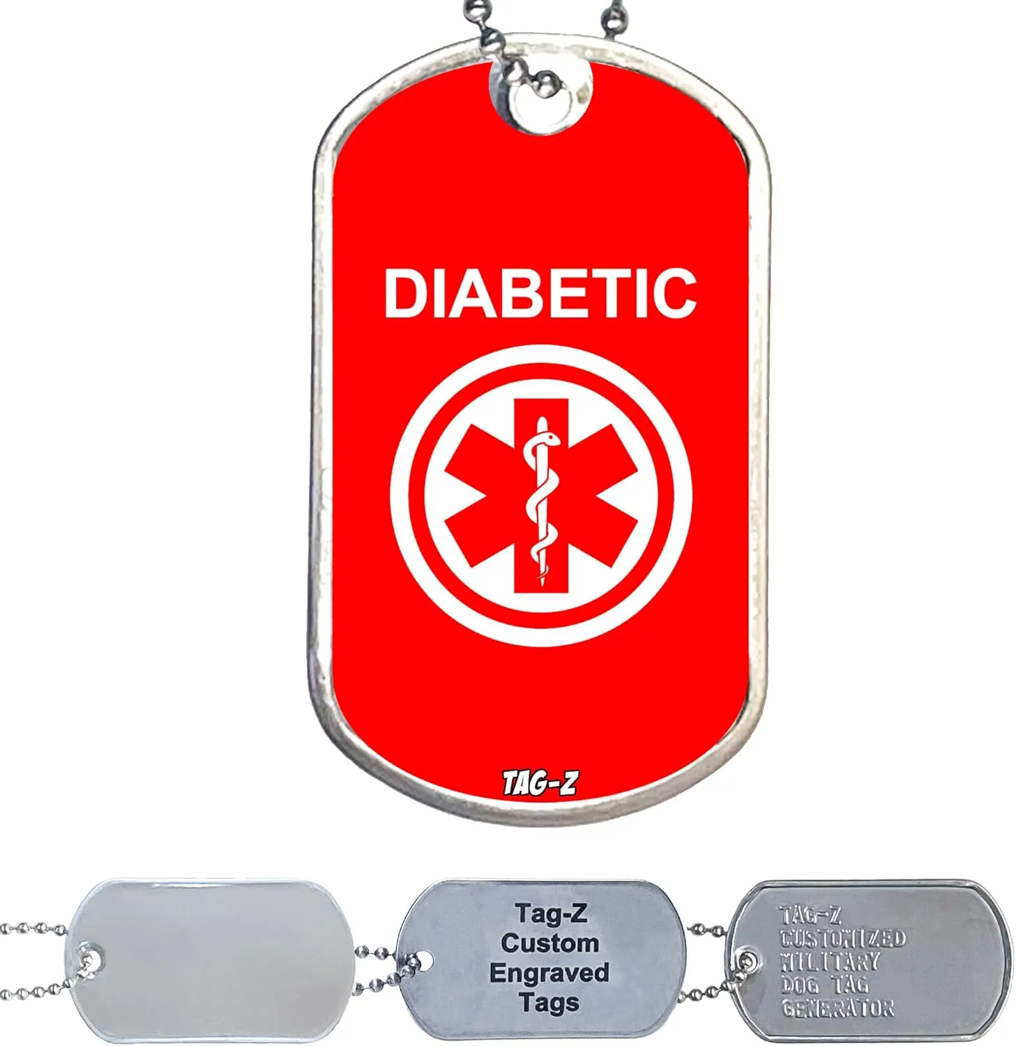 Medical ID Alert Collection Military Dog Tag Necklace, Custom Printed & Personalized