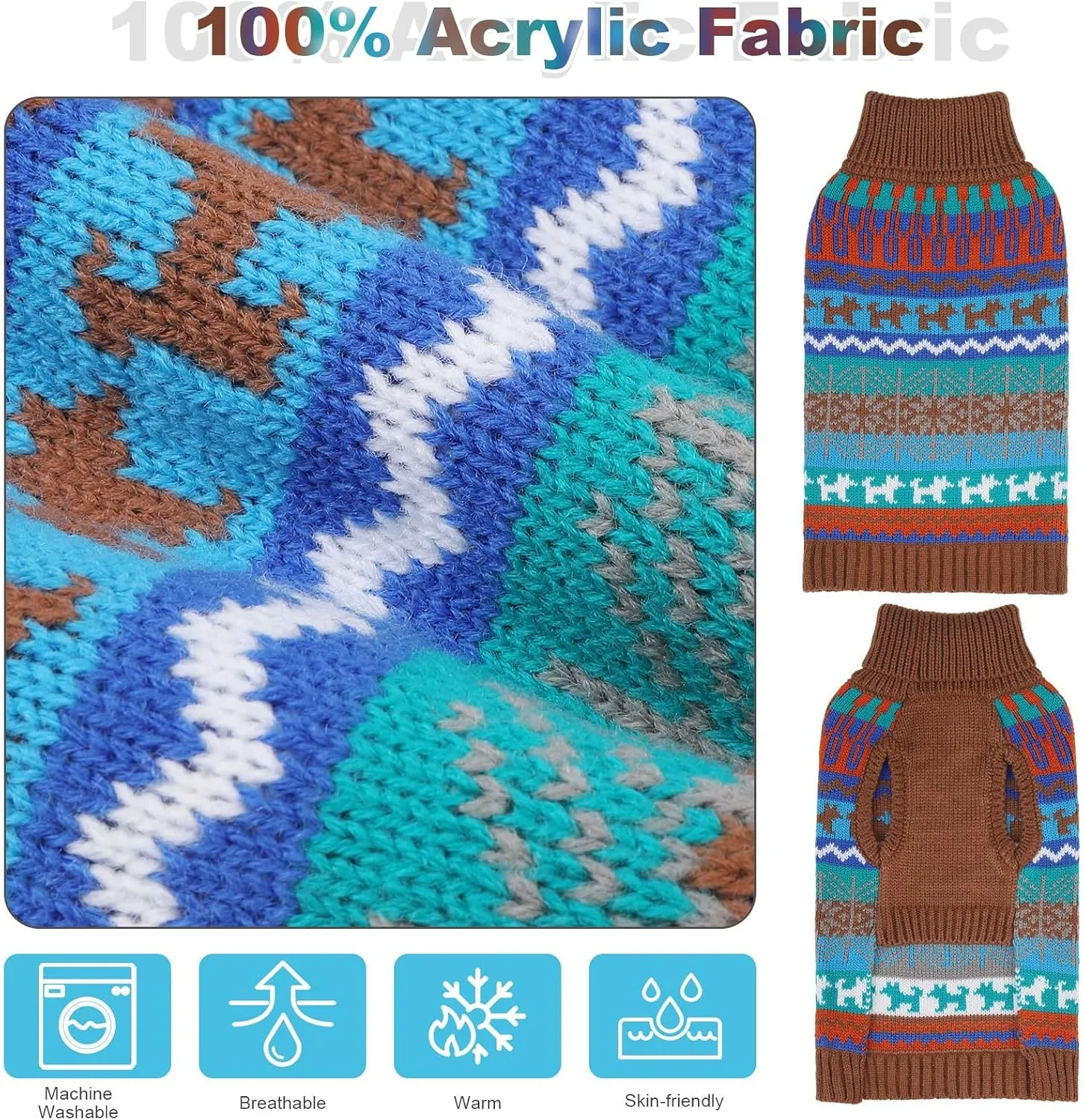 Mihachi Dog Sweater - Winter Coat Apparel Clothes with Colorful Stripes for Cold Weather