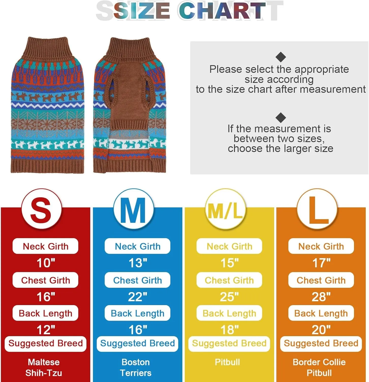 Mihachi Dog Sweater - Winter Coat Apparel Clothes with Colorful Stripes for Cold Weather