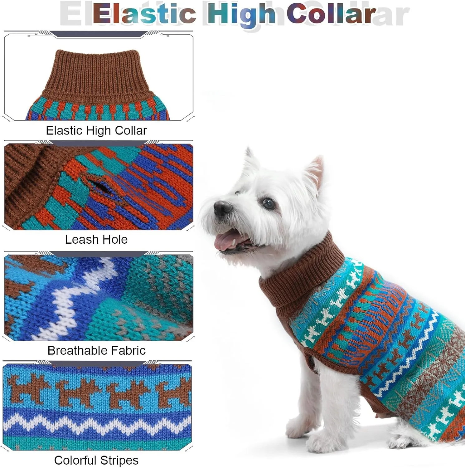 Mihachi Dog Sweater - Winter Coat Apparel Clothes with Colorful Stripes for Cold Weather