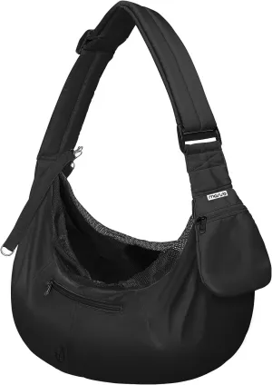 MOSISO Small Dog Cat Sling Carrier, Pet Carrier Tote Bag Purse Hands Free Adjustable Padded Strap Breathable Polyester Soft Carrying Travel Shoulder Bag with Front Pocket for Dogs Cats, Black