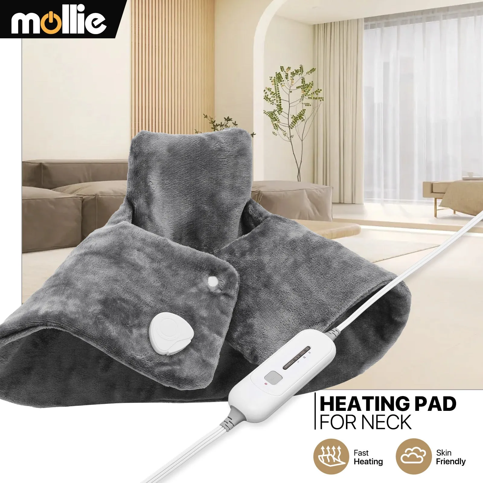 Neck Shoulder Heating Pad - 23" x 16" Cozy Flannel - Half an Hour Timer   3 Heating Levels