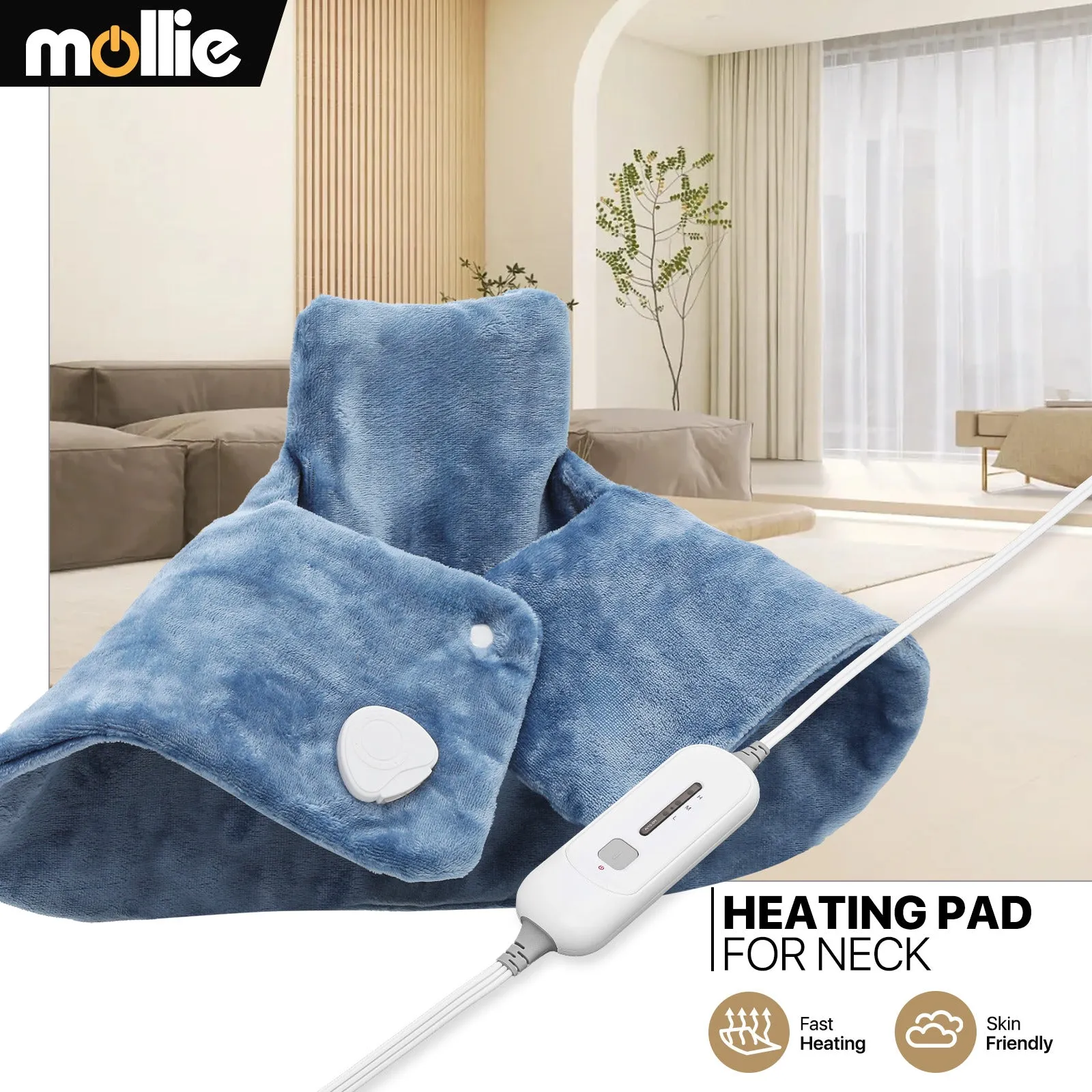 Neck Shoulder Heating Pad - 23" x 16" Cozy Flannel - Half an Hour Timer   3 Heating Levels