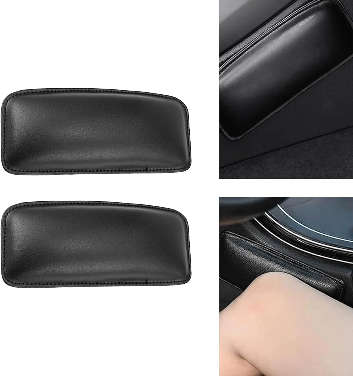 Pack-2 Car 7.08" x 3.14" Knee Pads, Built-in Sponge Soft and Comfortable Leg Support Cushions, Leather Waterproof and Scratch-resistant Self-adhesive Accessories, Universal for Cars (Black)