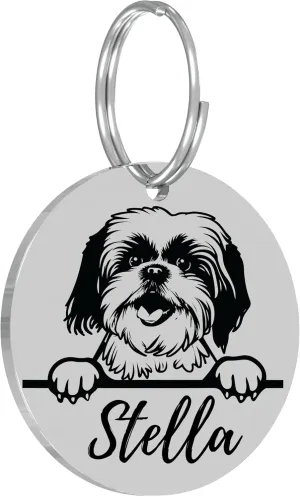 PawFurEver Dog Tags Personalized with Breed Design - Custom Dog Tags for Pets - Dog ID Tags Personalized for Pets - Stainless Steel Dog Collar Tag - Pet Name Tags for Dogs (Circle, Silver)