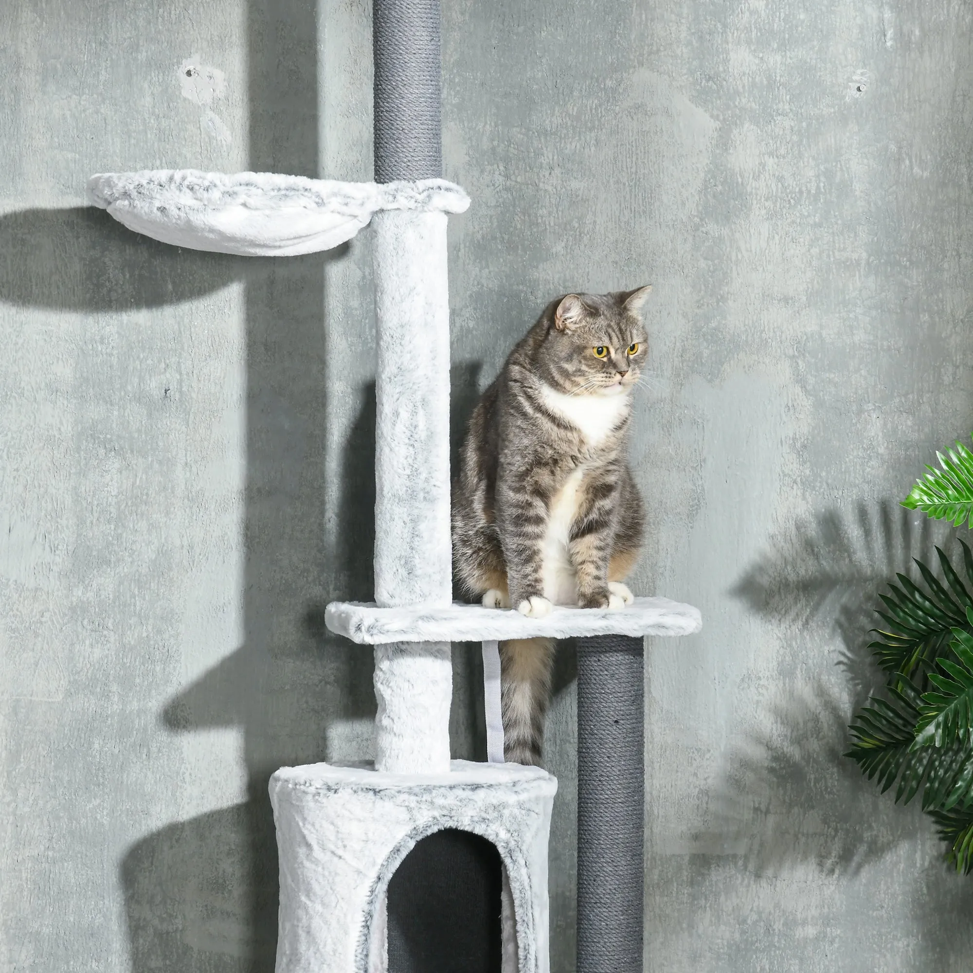PawHut 255cm Floor to Ceiling Cat Tree with Scratching Posts, Hammock, House