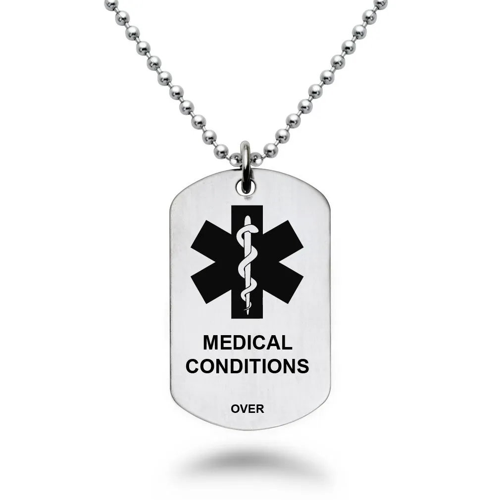 Personalized Custom Engrave Medical Alert Stainless Steel Dog Tag Necklace SSN434