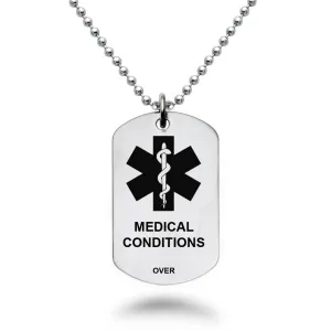 Personalized Custom Engrave Medical Alert Stainless Steel Dog Tag Necklace SSN434