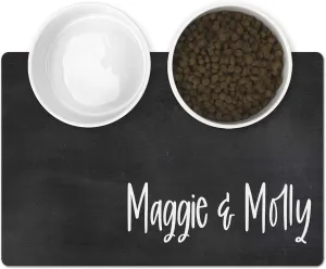 Personalized Pet Mat - Neoprene, Sturdy & Non-Skid Back - Cats & Dogs Feeding Mat - Petfood, Water & Dish Bowl Pad - Edge Corner Utility Placemat (14x24, Charcoal Slate)