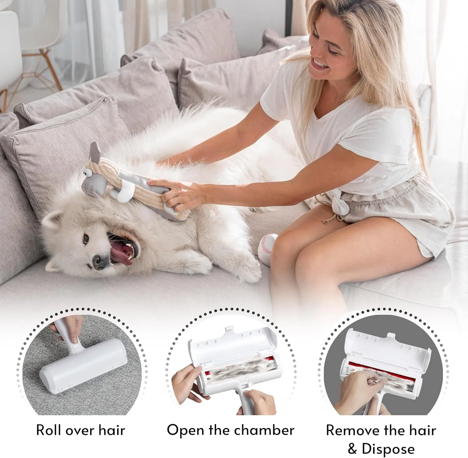 Pet Hair Remover, Self-Cleaning Lint Roller with Base, Reusable for Dogs and Cats, Furniture and Carpet (Red)