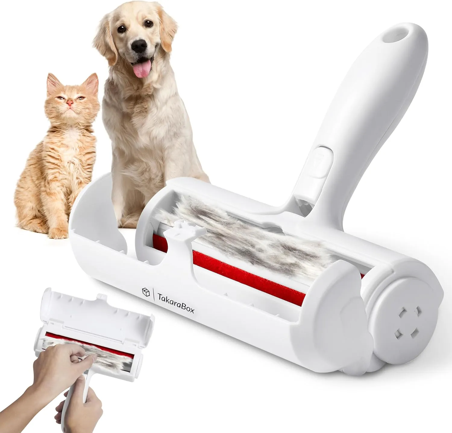 Pet Hair Remover, Self-Cleaning Lint Roller with Base, Reusable for Dogs and Cats, Furniture and Carpet (Red)