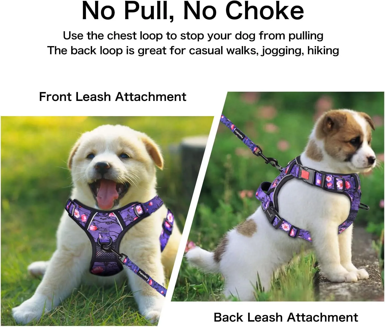 Petmolico No Pull Dog Harness Set with Leash Attachment Easy Control Handle Reflective Harness Vest Small Breed, Puppy Vest and Leash Set with Poop Bag Holder, XS - Purple Peach
