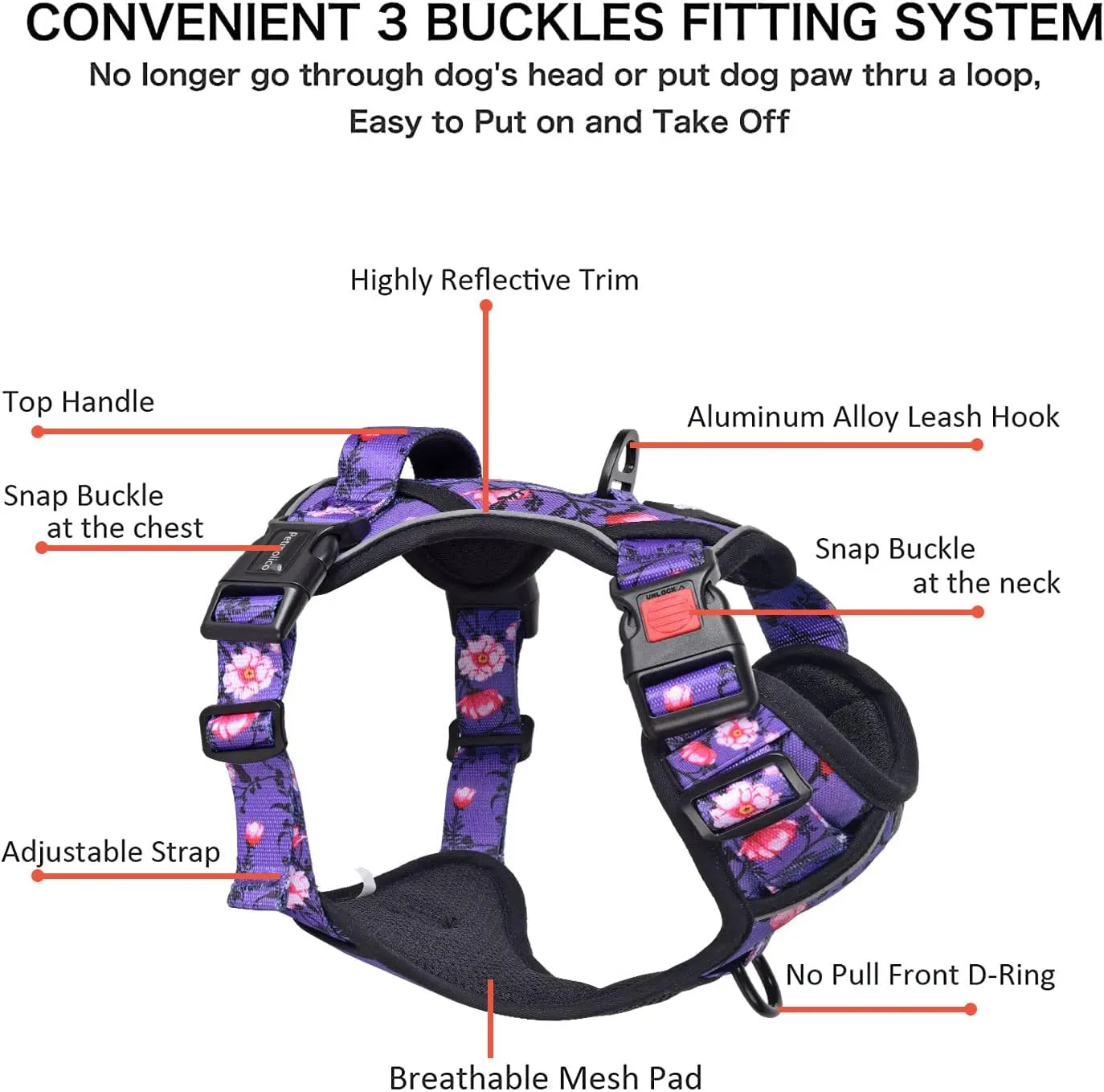 Petmolico No Pull Dog Harness Set with Leash Attachment Easy Control Handle Reflective Harness Vest Small Breed, Puppy Vest and Leash Set with Poop Bag Holder, XS - Purple Peach