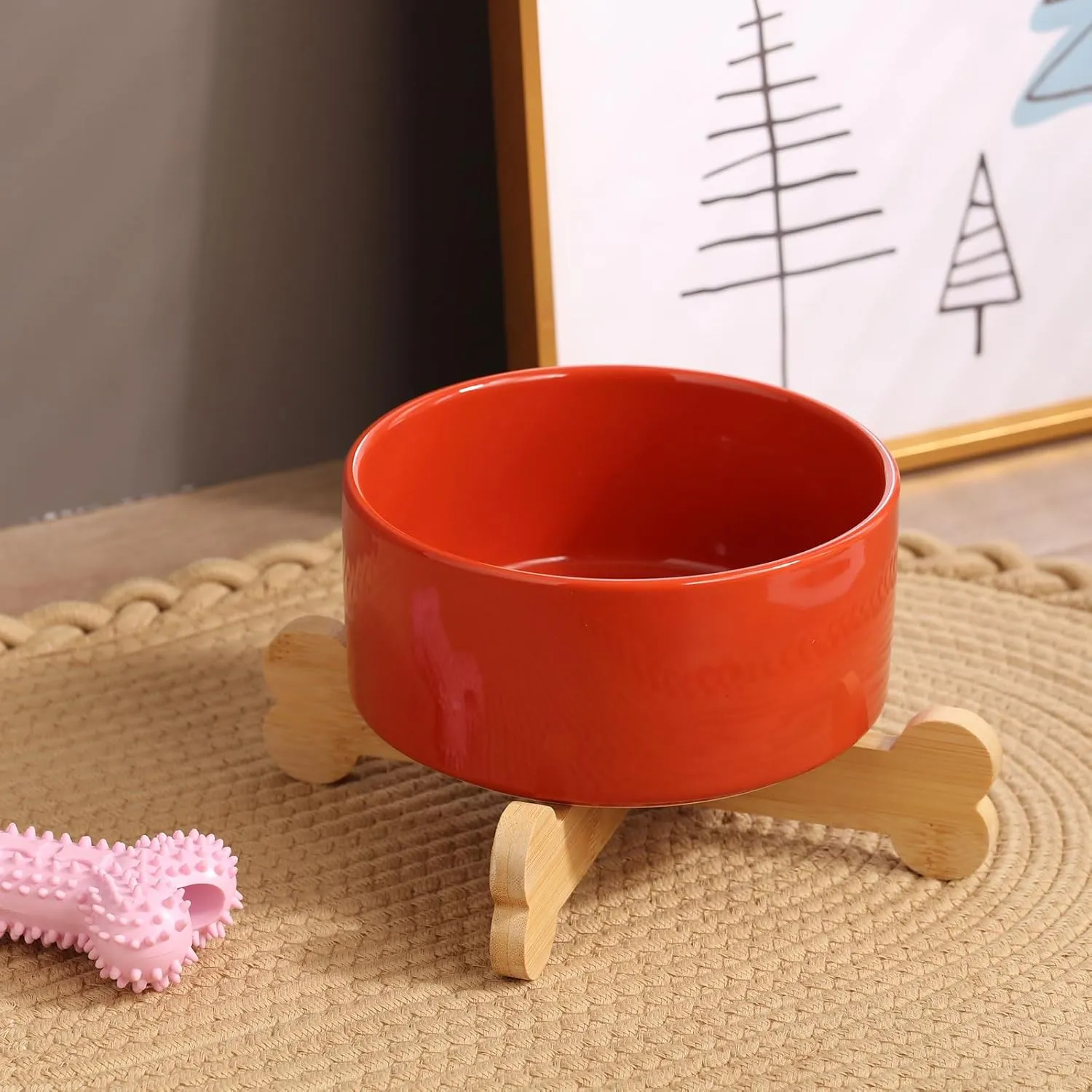 Petygooing Raised/Elevated Ceramic Dog Bowl with Stand for Small and Medium Size Breed,Non-Slip Pet Dish Set for Food Water Feeder for Cats & Puppy Dogs (28OZ/6.1 in) Rust Red