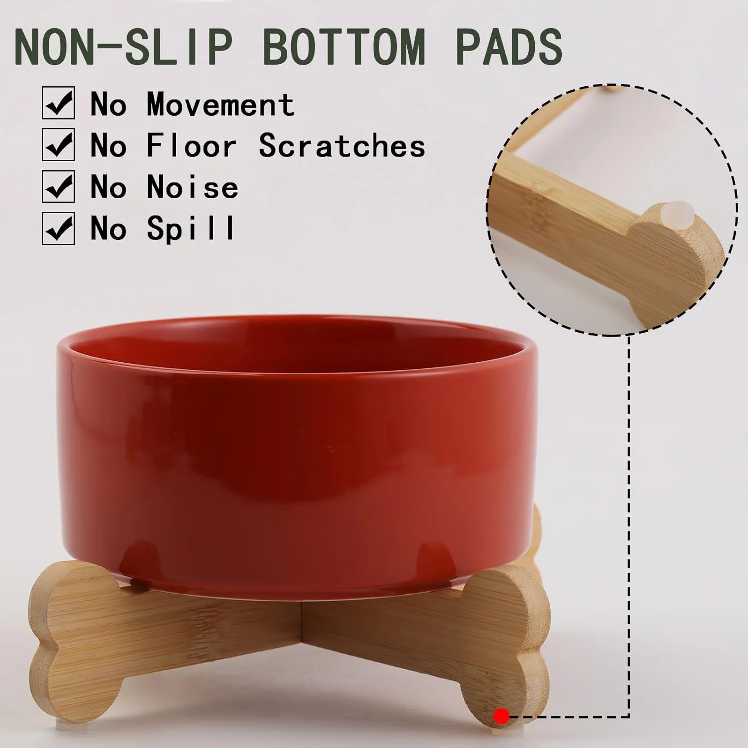 Petygooing Raised/Elevated Ceramic Dog Bowl with Stand for Small and Medium Size Breed,Non-Slip Pet Dish Set for Food Water Feeder for Cats & Puppy Dogs (28OZ/6.1 in) Rust Red
