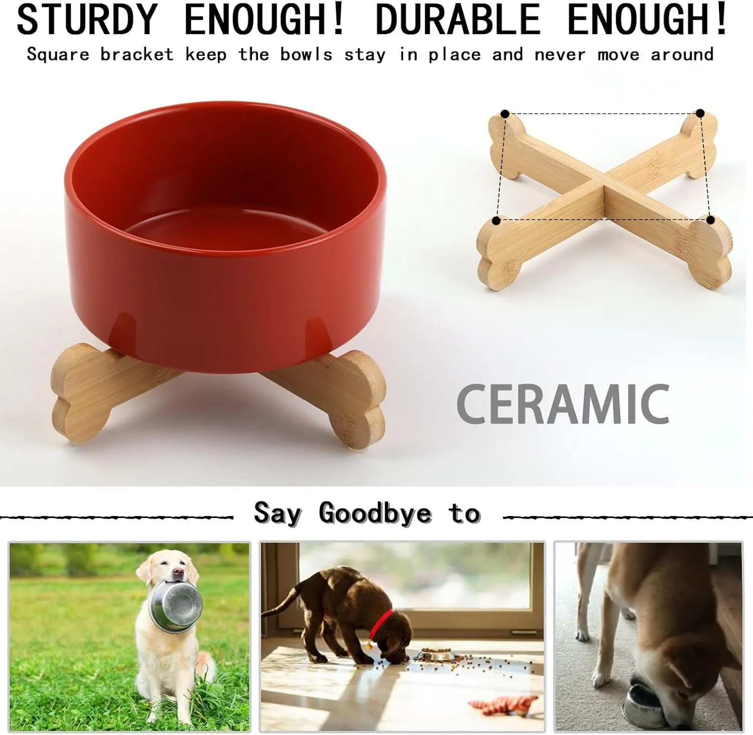 Petygooing Raised/Elevated Ceramic Dog Bowl with Stand for Small and Medium Size Breed,Non-Slip Pet Dish Set for Food Water Feeder for Cats & Puppy Dogs (28OZ/6.1 in) Rust Red