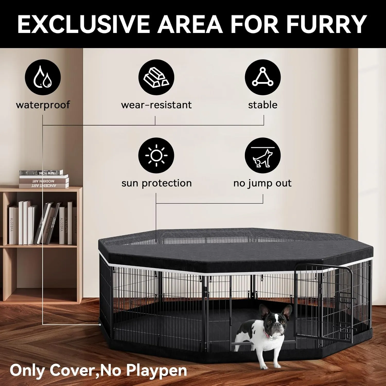PJYuCien Dog Playpen Top Cover - Fits Most 8-Panel 24-Inch Width Metal Octagonal Dog Fence