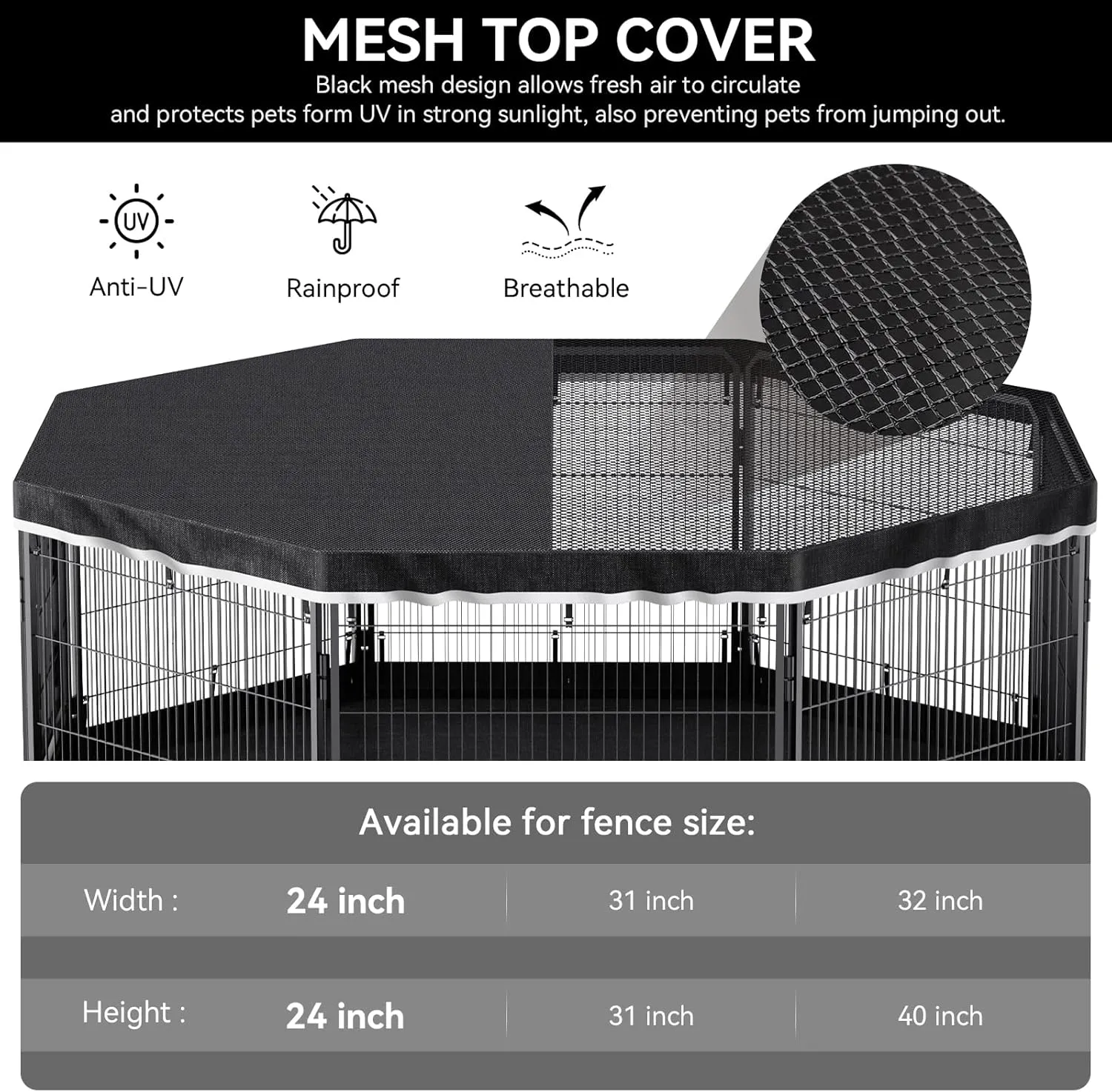 PJYuCien Dog Playpen Top Cover - Fits Most 8-Panel 24-Inch Width Metal Octagonal Dog Fence