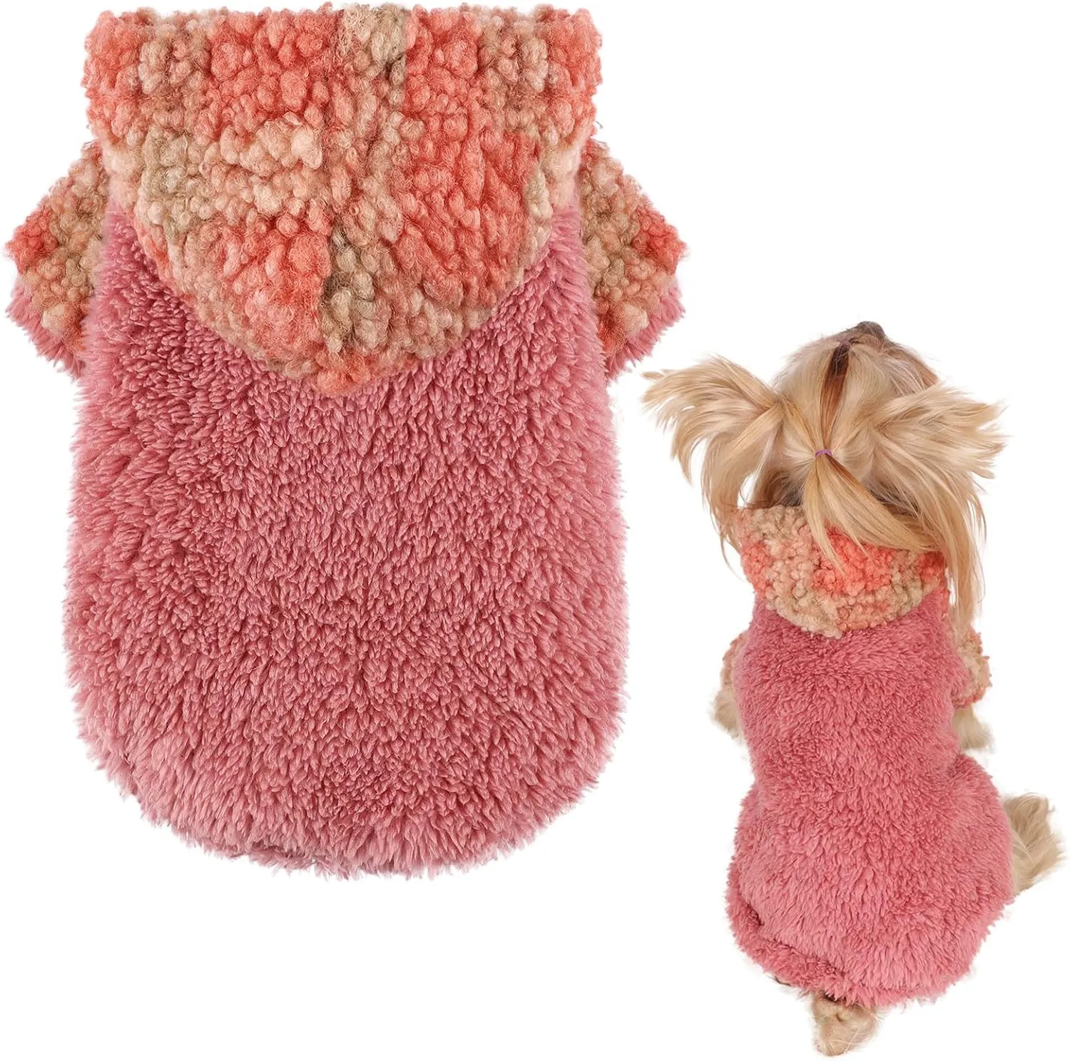 Plaid Dog Hoodie Dog Sweaters for Small Dogs Male Winter Warm Extra Small Puppy Sweater for Chihuahua Teacup Yorkie Soft Fleece Clothes Girl Boy Tiny Outfits Pet Clothing, Red, XS
