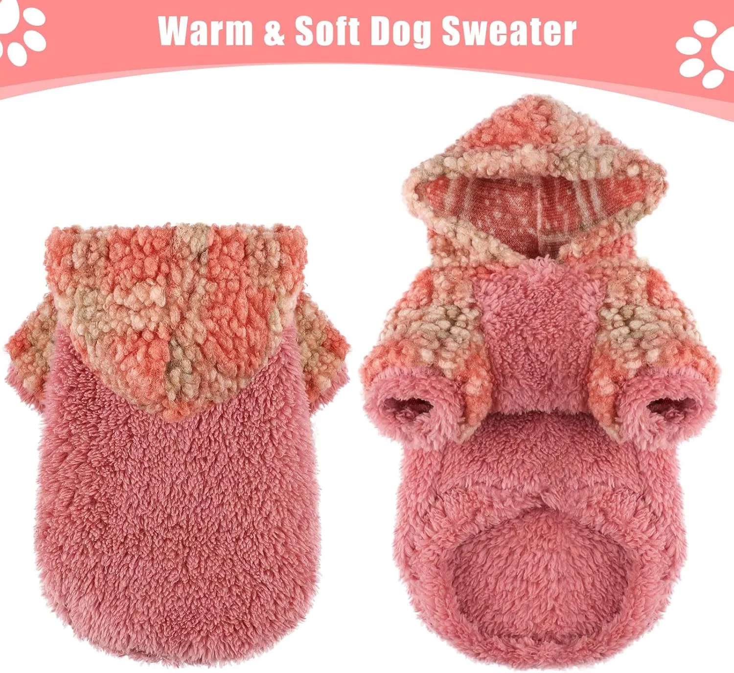 Plaid Dog Hoodie Dog Sweaters for Small Dogs Male Winter Warm Extra Small Puppy Sweater for Chihuahua Teacup Yorkie Soft Fleece Clothes Girl Boy Tiny Outfits Pet Clothing, Red, XS
