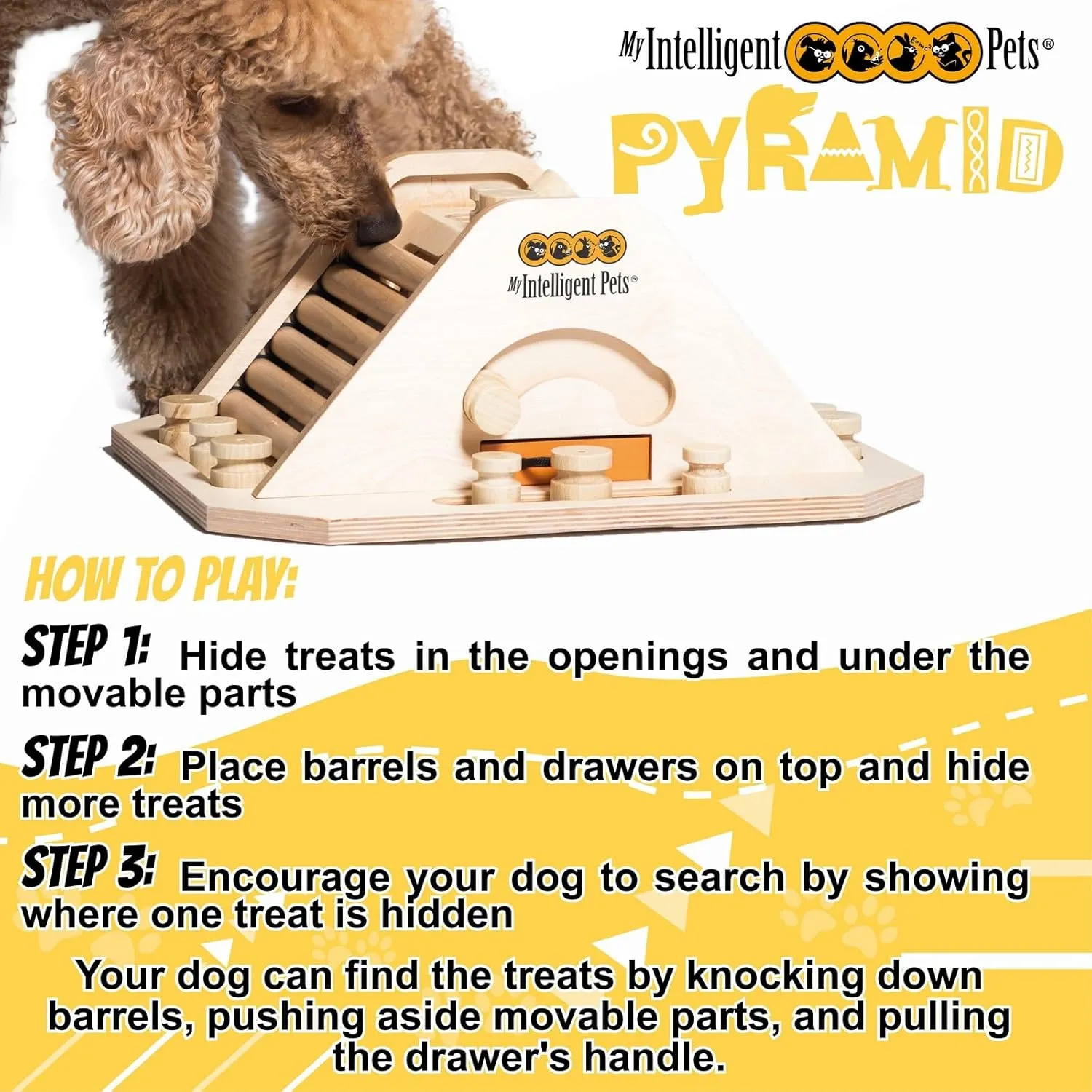 Pyramid - Interactive Wooden Puzzle Toy for Dogs, Treat-Dispensing Brain Game for Mental Stimulation, Boredom Buster for Smart and Active Pets