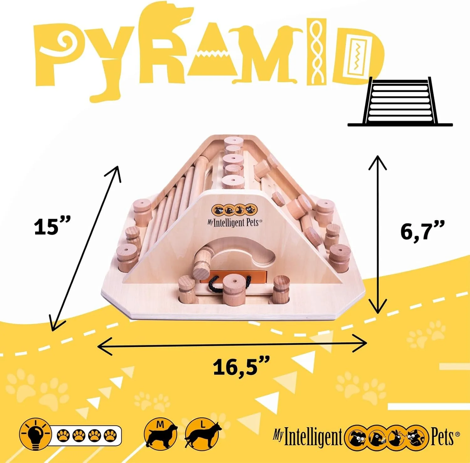 Pyramid - Interactive Wooden Puzzle Toy for Dogs, Treat-Dispensing Brain Game for Mental Stimulation, Boredom Buster for Smart and Active Pets