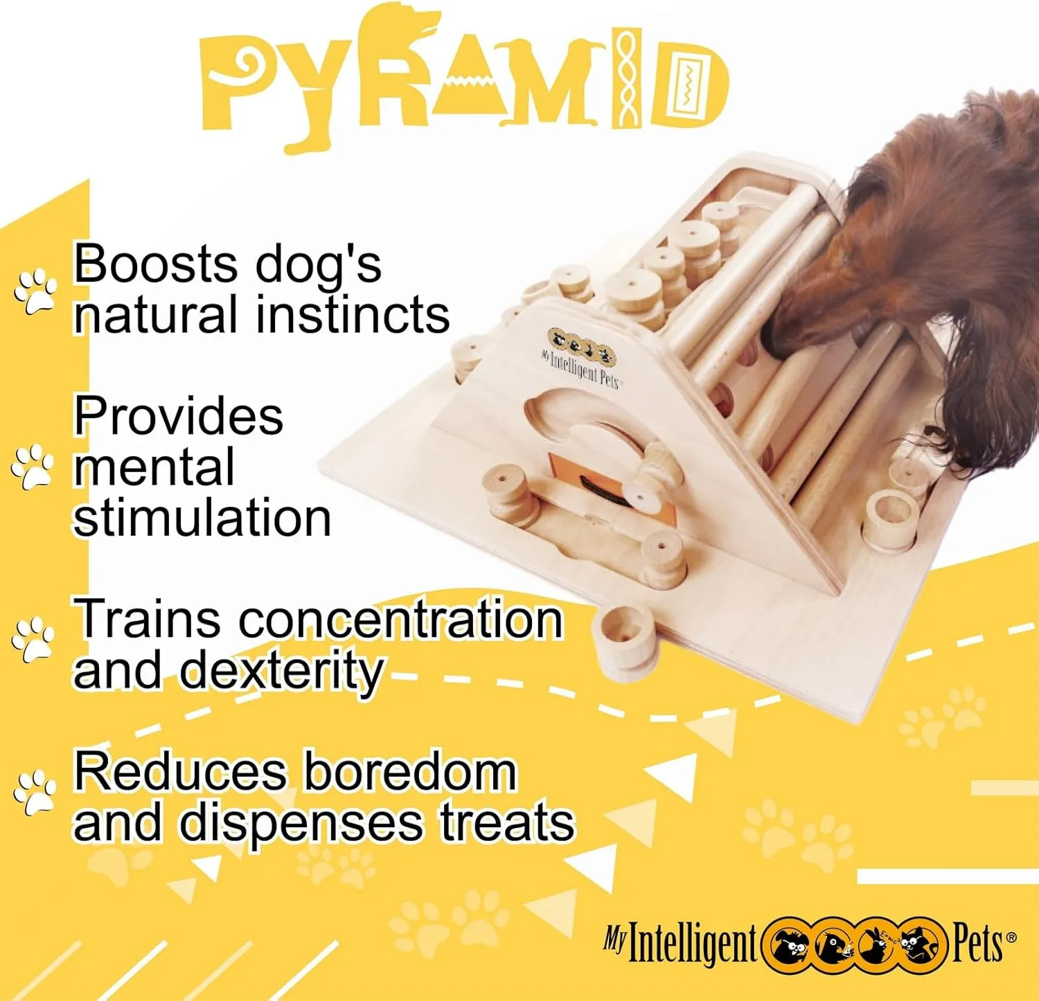 Pyramid - Interactive Wooden Puzzle Toy for Dogs, Treat-Dispensing Brain Game for Mental Stimulation, Boredom Buster for Smart and Active Pets